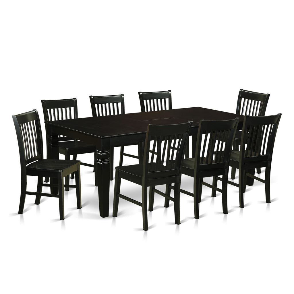 LGNO9-VQL-G 9-Piece Dining Ensemble Rectangular Table with Butterfly Leaf & 8 Chairs, Black