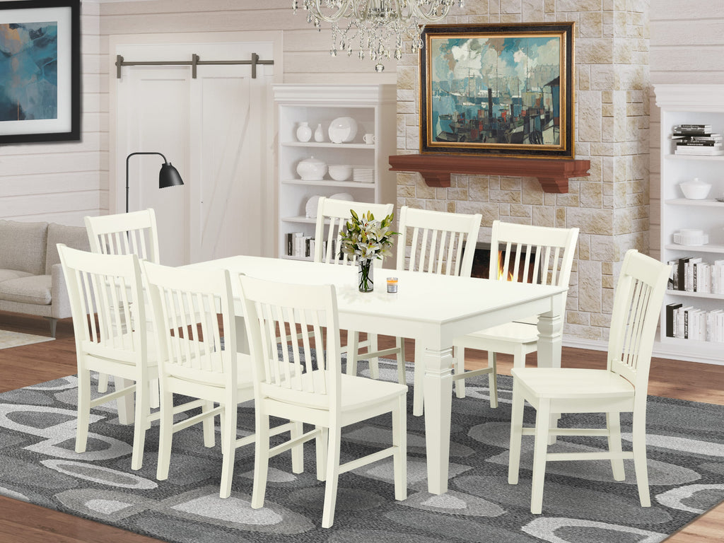 LGNO9-GA7-I Elegant 9-Piece Dinner Set with Expanding Table and 8 Cushioned Chairs in Soft Linen, 42x84