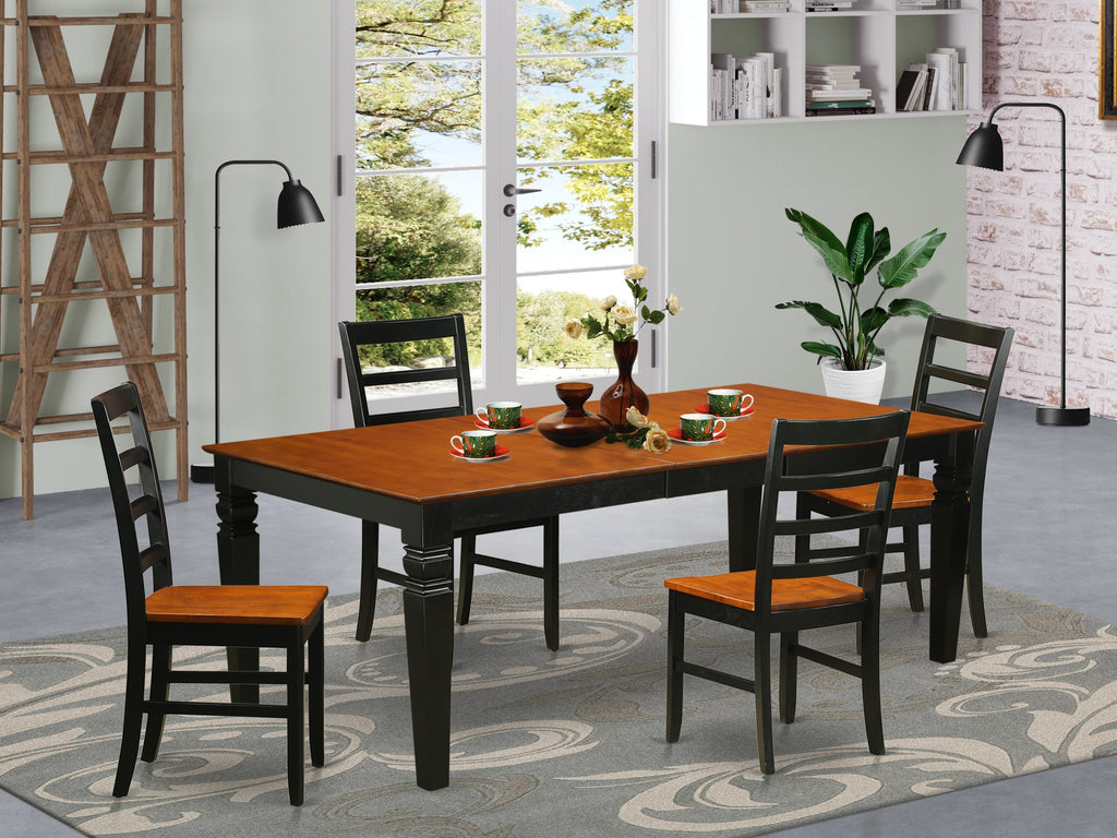 LGPF5-DXQ-W Elegant 5-Piece Rectangle Dining Set with Expanding Leaf and Comfortable Seating for Four in Bold Black & Cherry Hues