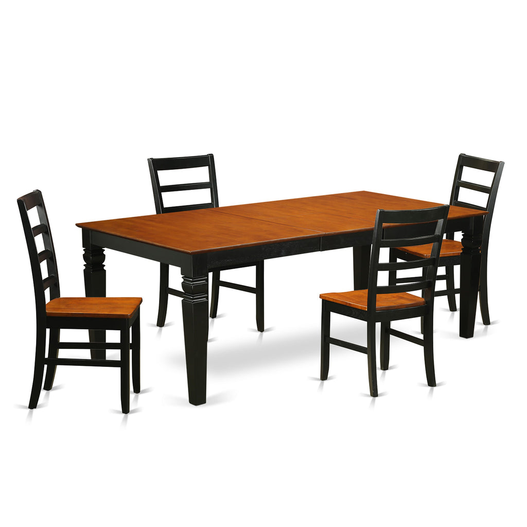 LGPF5-DXQ-W Elegant 5-Piece Rectangle Dining Set with Expanding Leaf and Comfortable Seating for Four in Bold Black & Cherry Hues