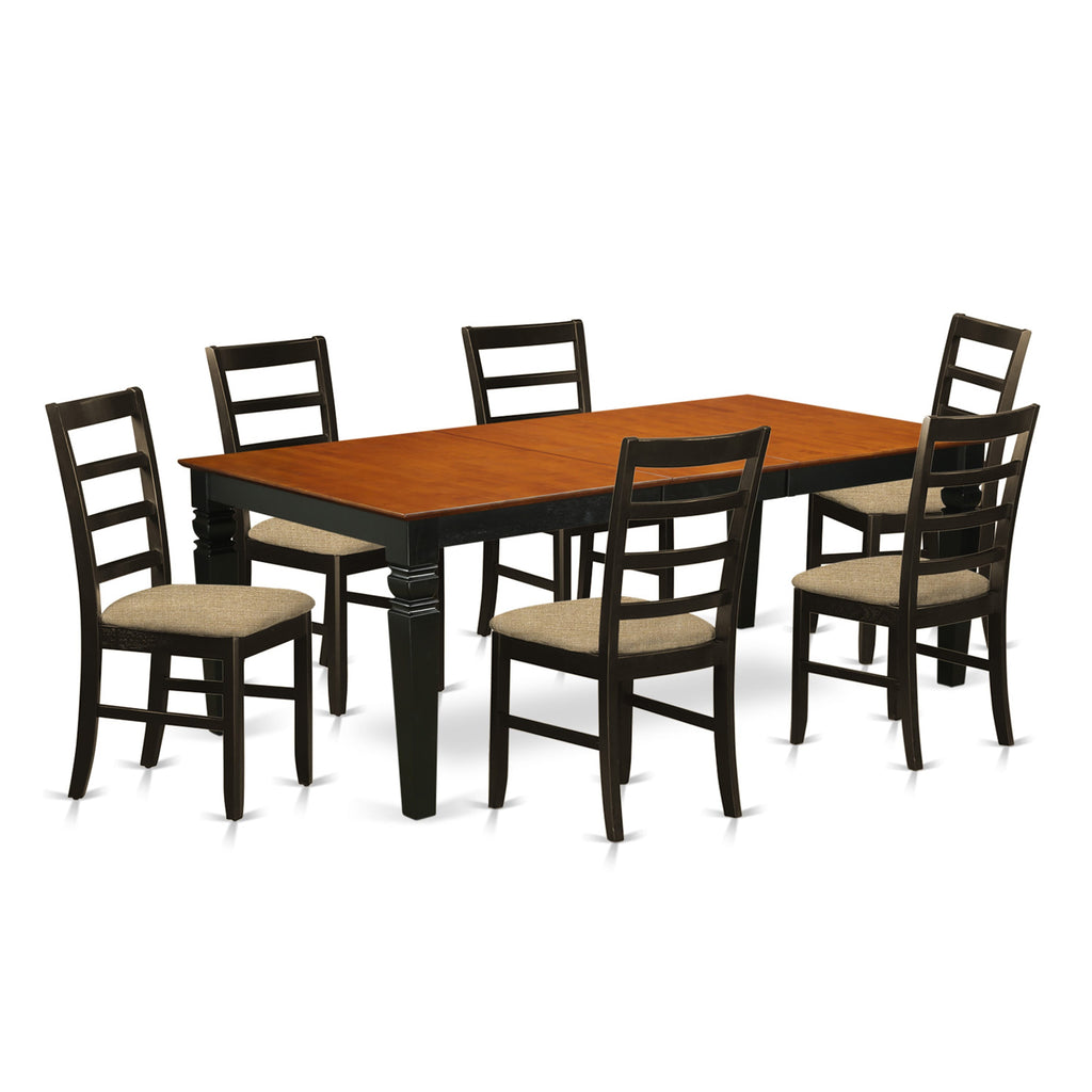 LGPF7-MLP-C Elegant 7 Piece Dining Ensemble with Butterfly Leaf Table and 6 Cushioned Chairs, Black & Cherry 42x84