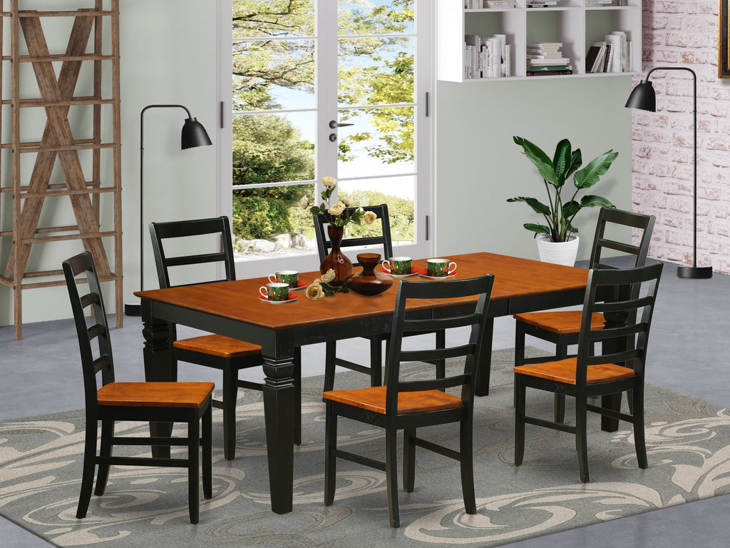 LGPF7-VO5-2 7-Piece Folding Leaf Dining Set with Rectangular Table & Six Chairs in Black Cherry Finish, 42x84