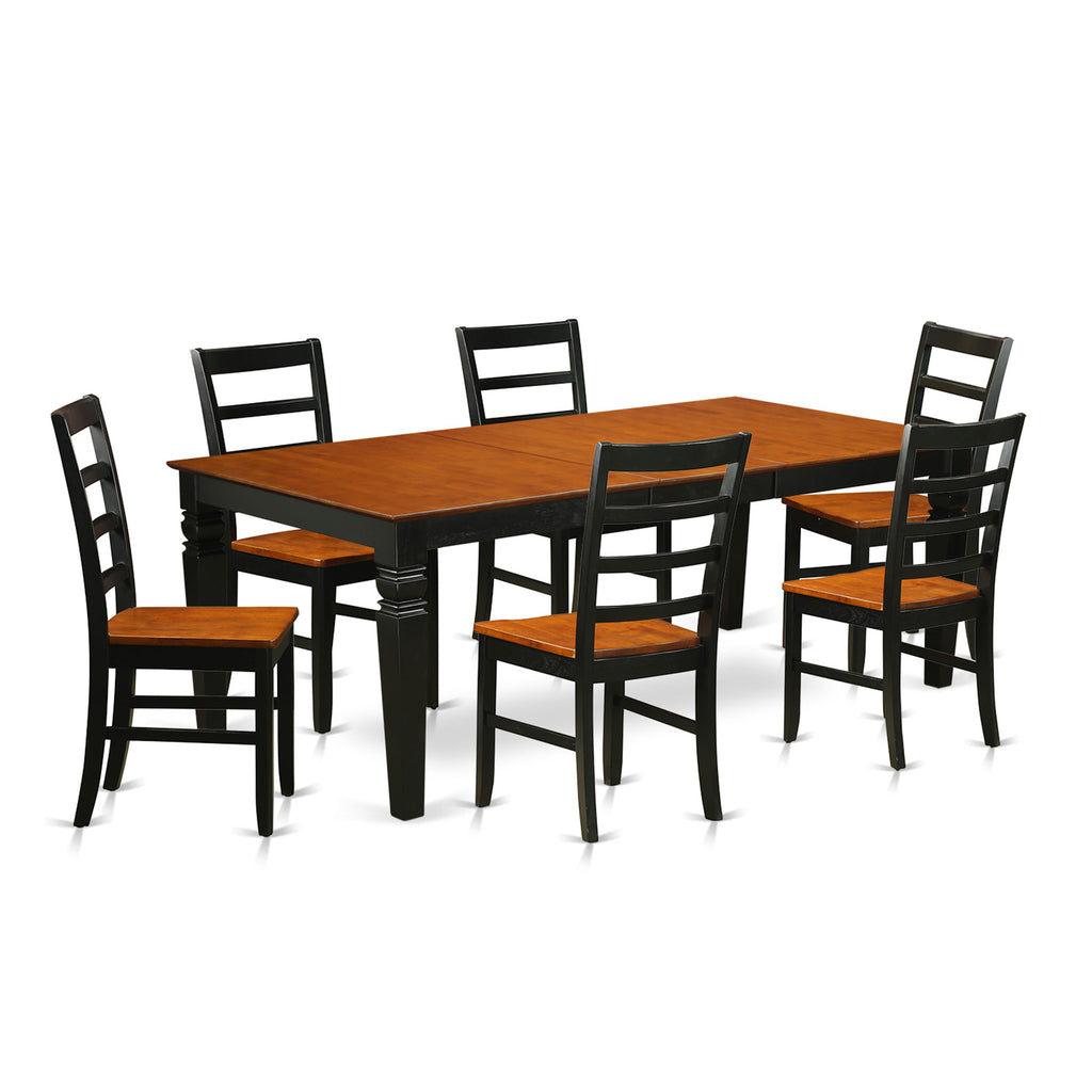 LGPF7-VO5-2 7-Piece Folding Leaf Dining Set with Rectangular Table & Six Chairs in Black Cherry Finish, 42x84