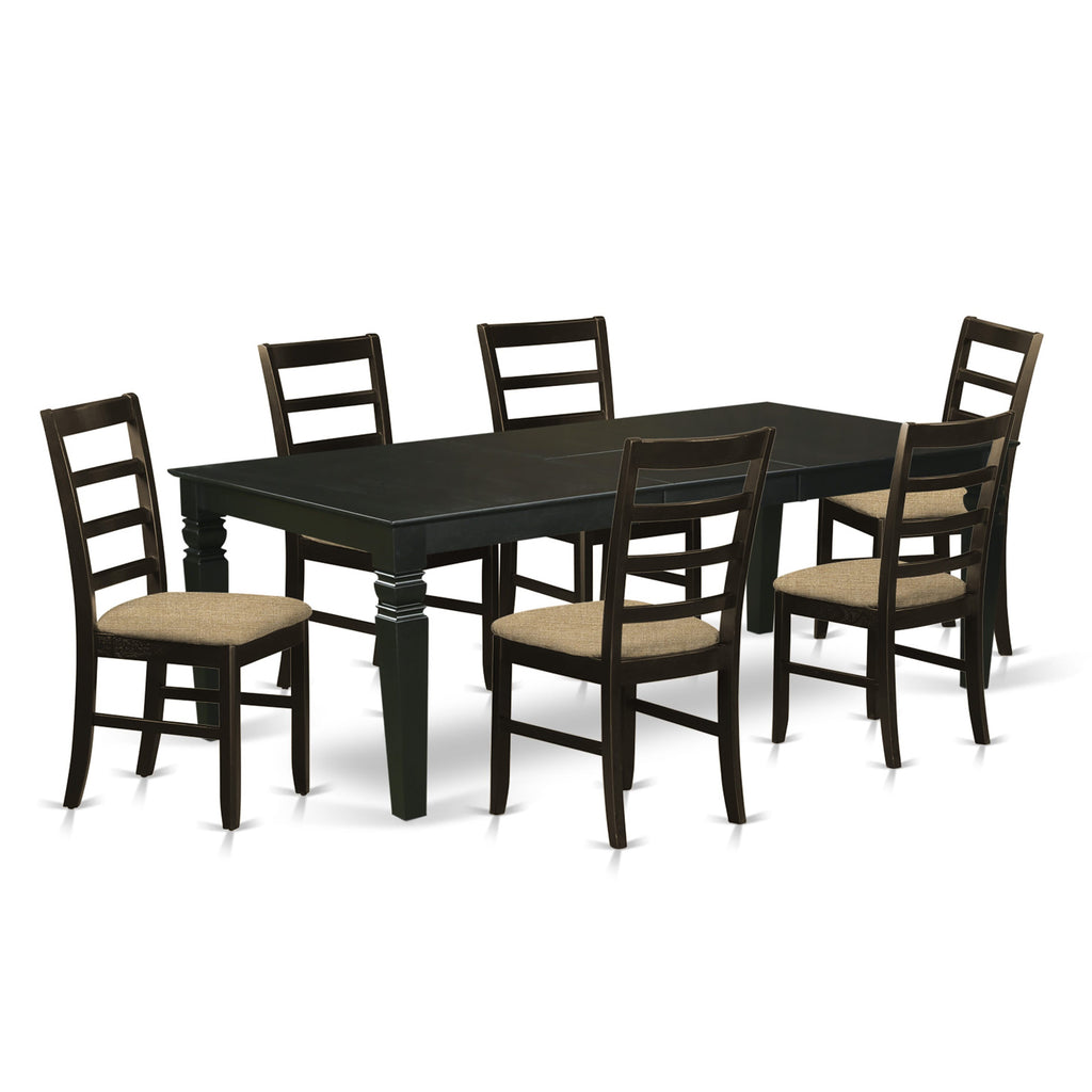 LGPF7-SBN-Q 7-Piece Dining Set with Expandable Table and Linen Chairs, Sleek Black Finish, 42x84 In