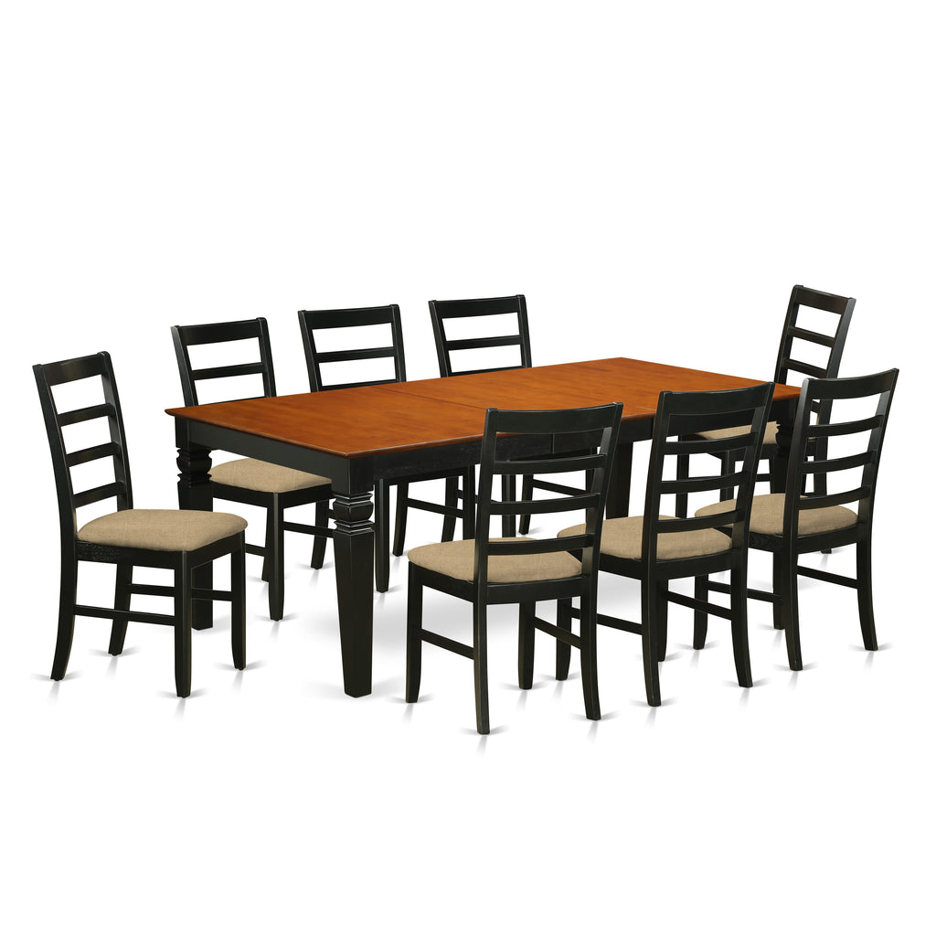 LGPF9-KR2-M Elegant 9-Piece Rectangle Dining Set with Butterfly Leaf and 8 Comfortable Upholstered Seats, Black & Cherry Duo