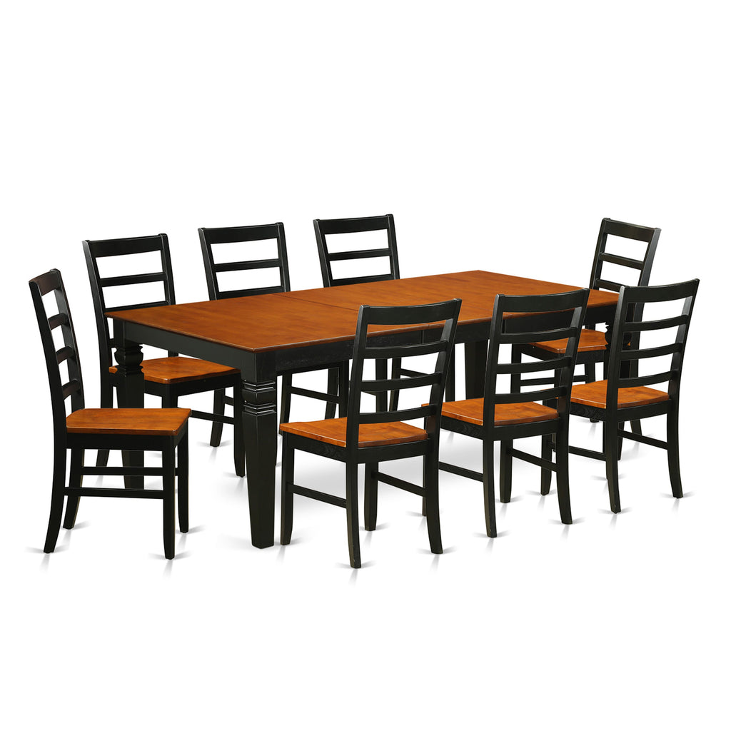 LGPF9-F0A-Y Stylish 9-Piece Dining Room Ensemble with Extendable Table and Wooden Chairs, Black & Cherry, 42x84 Inch