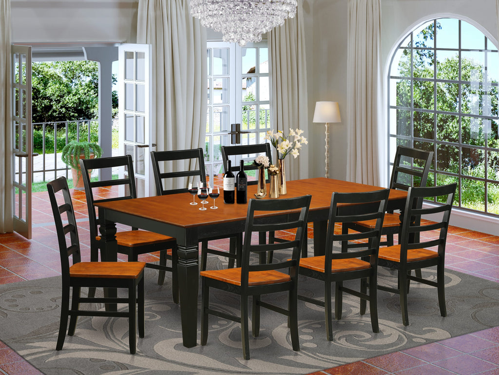 LGPF9-F0A-Y Stylish 9-Piece Dining Room Ensemble with Extendable Table and Wooden Chairs, Black & Cherry, 42x84 Inch