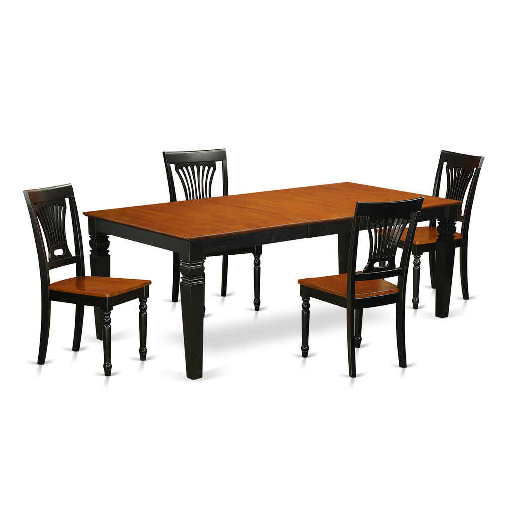 LGPL5-OQE-2 5-Piece Dining Ensemble with Expandable Rectangle Table & 4 Chairs, Black & Cherry Finish