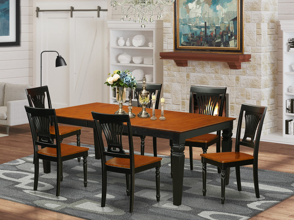 Beautiful 7-Piece Dining Set LGPL7-FJC-0 with Rectangular Table & Butterfly Leaf, Classic Black & Cherry Finish