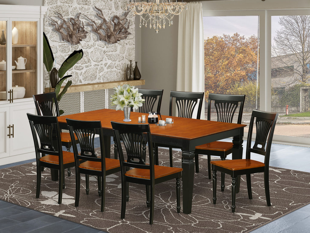 LGPL9-A6Z-X Elegant 9-Piece Dining Ensemble with Butterfly Leaf & 8 Sleek Wood Chairs, Black & Cherry Fusion, 42x84