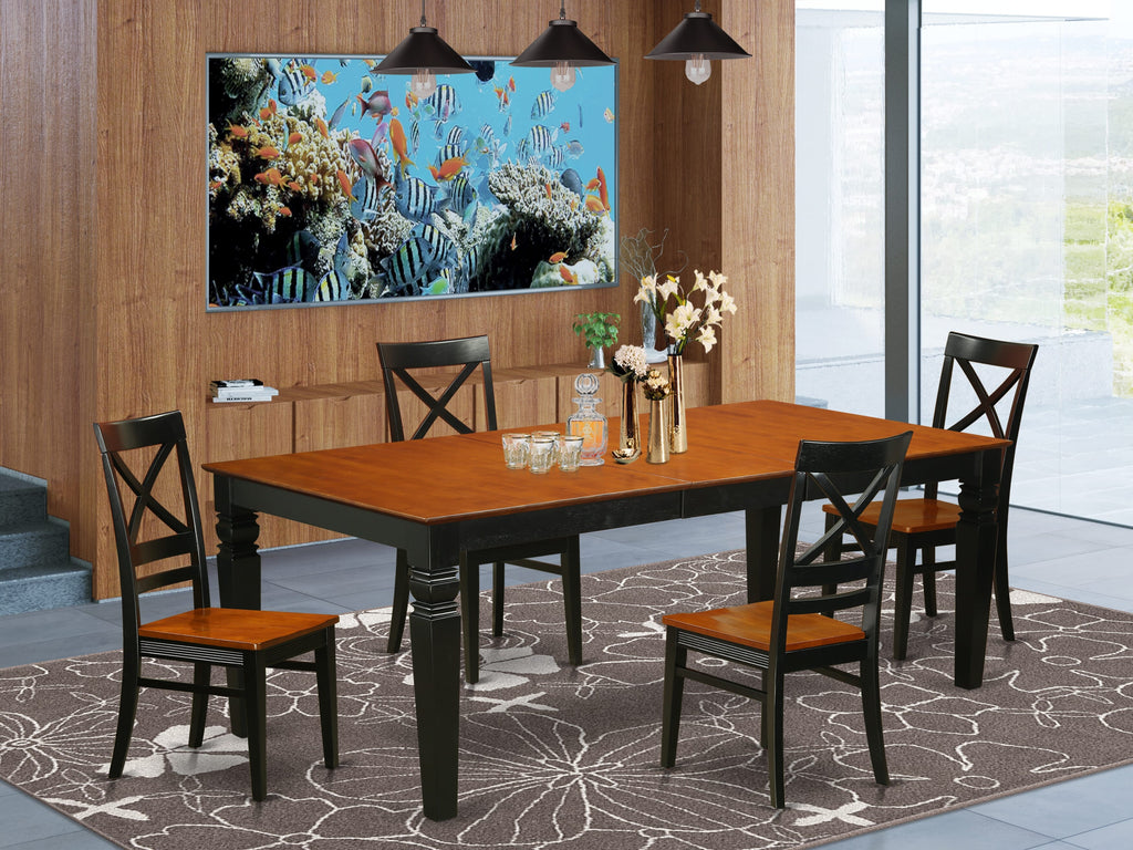 LGQU5-UQL-8 Chic 5-Piece Dining Set for 4 with Expandable Rectangle Table and Chairs, Black & Cherry Elegance