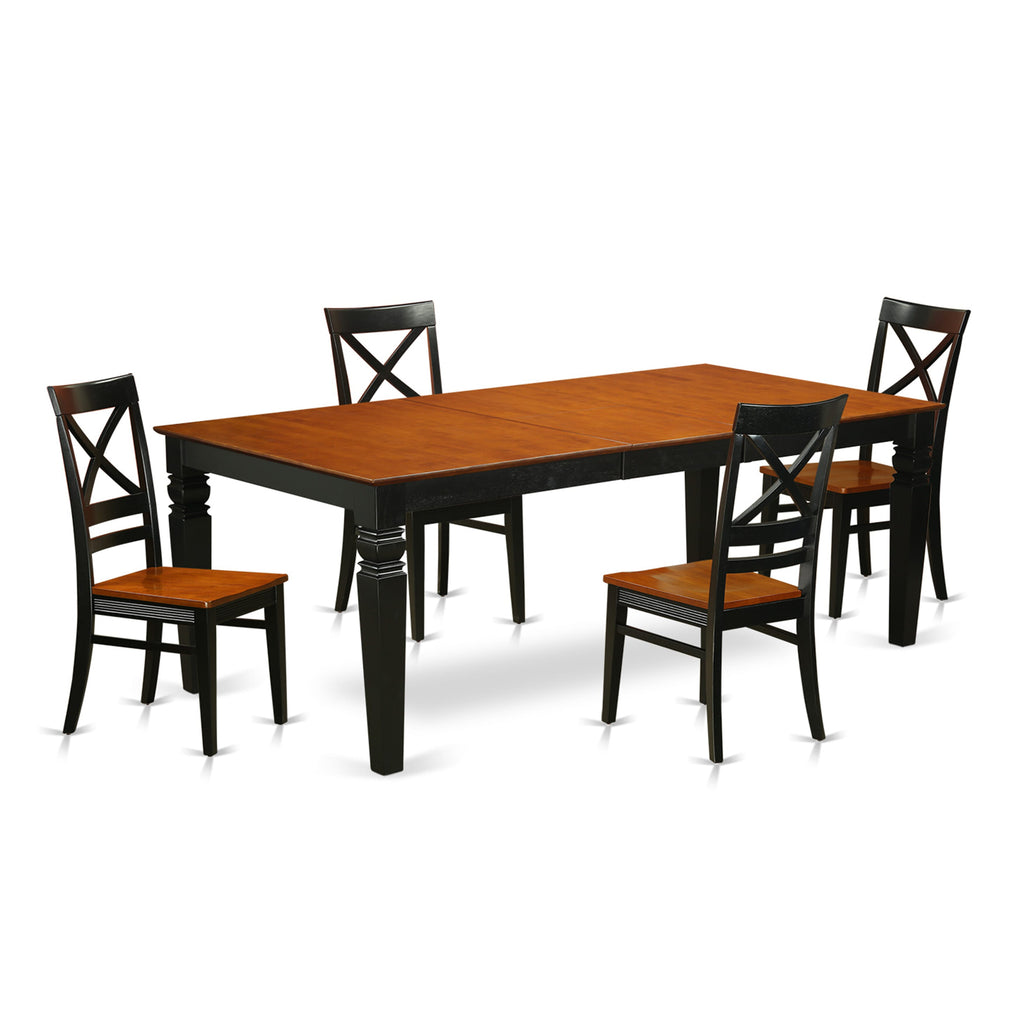 LGQU5-UQL-8 Chic 5-Piece Dining Set for 4 with Expandable Rectangle Table and Chairs, Black & Cherry Elegance