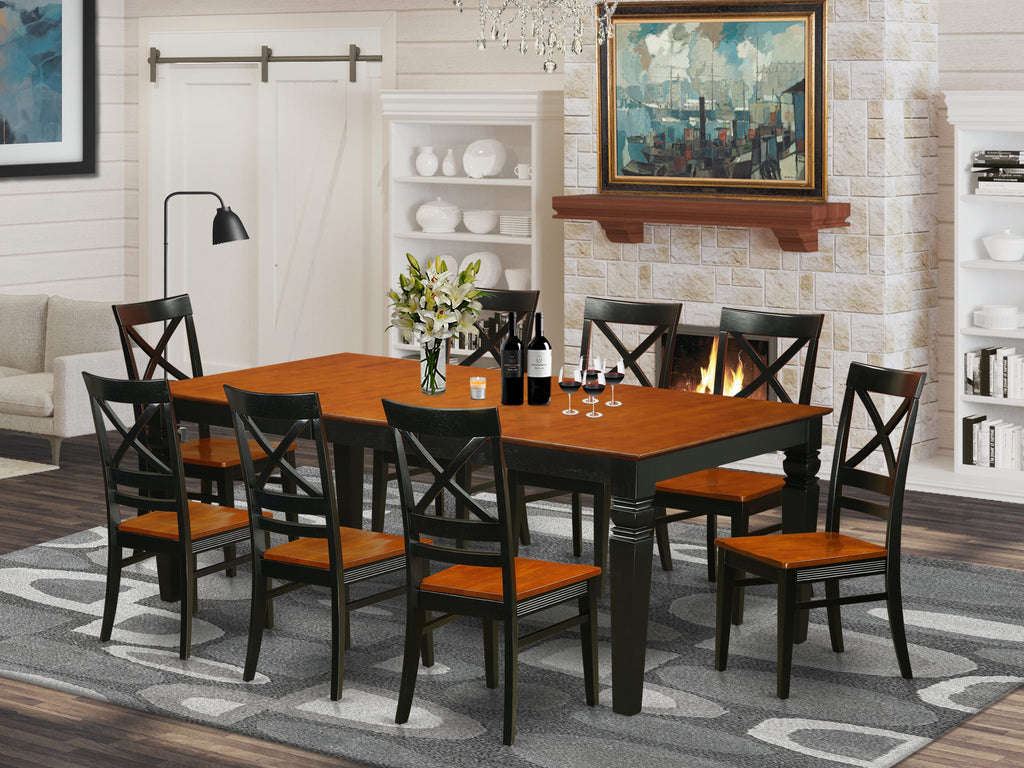 LGQU9-00I-G 9-Piece Dining Set with Extendable Table and 8 Chairs in Black and Cherry Finish
