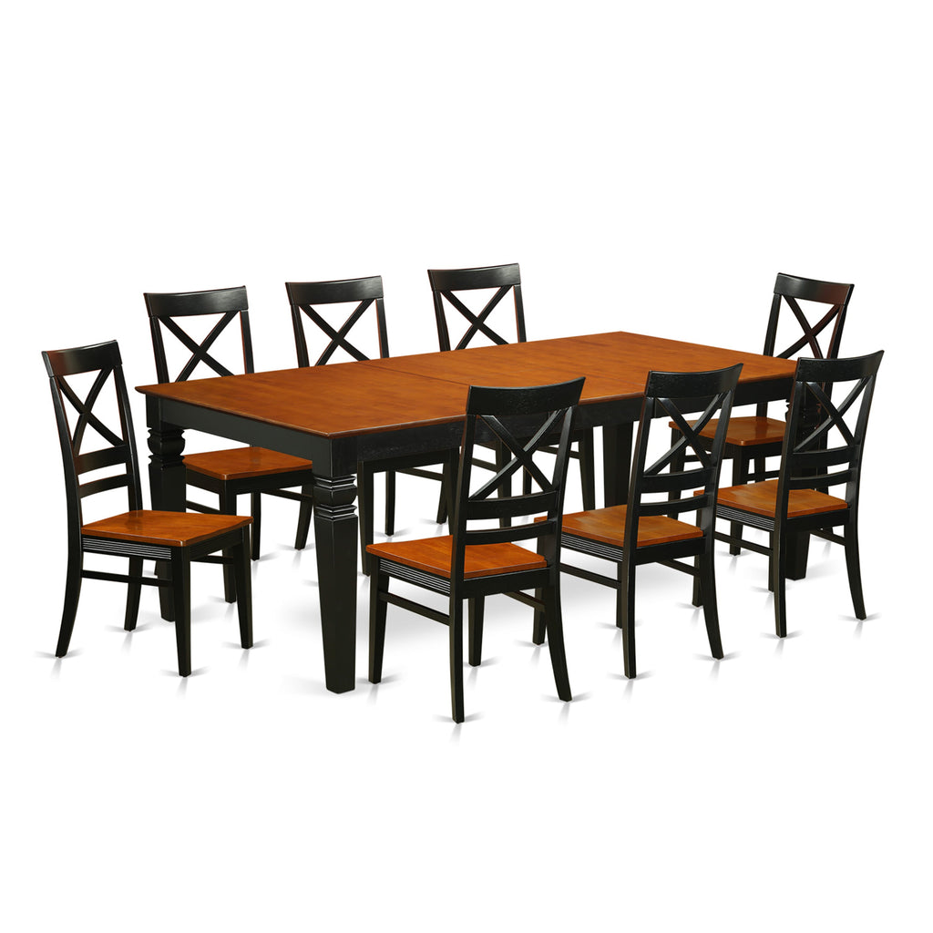 LGQU9-00I-G 9-Piece Dining Set with Extendable Table and 8 Chairs in Black and Cherry Finish