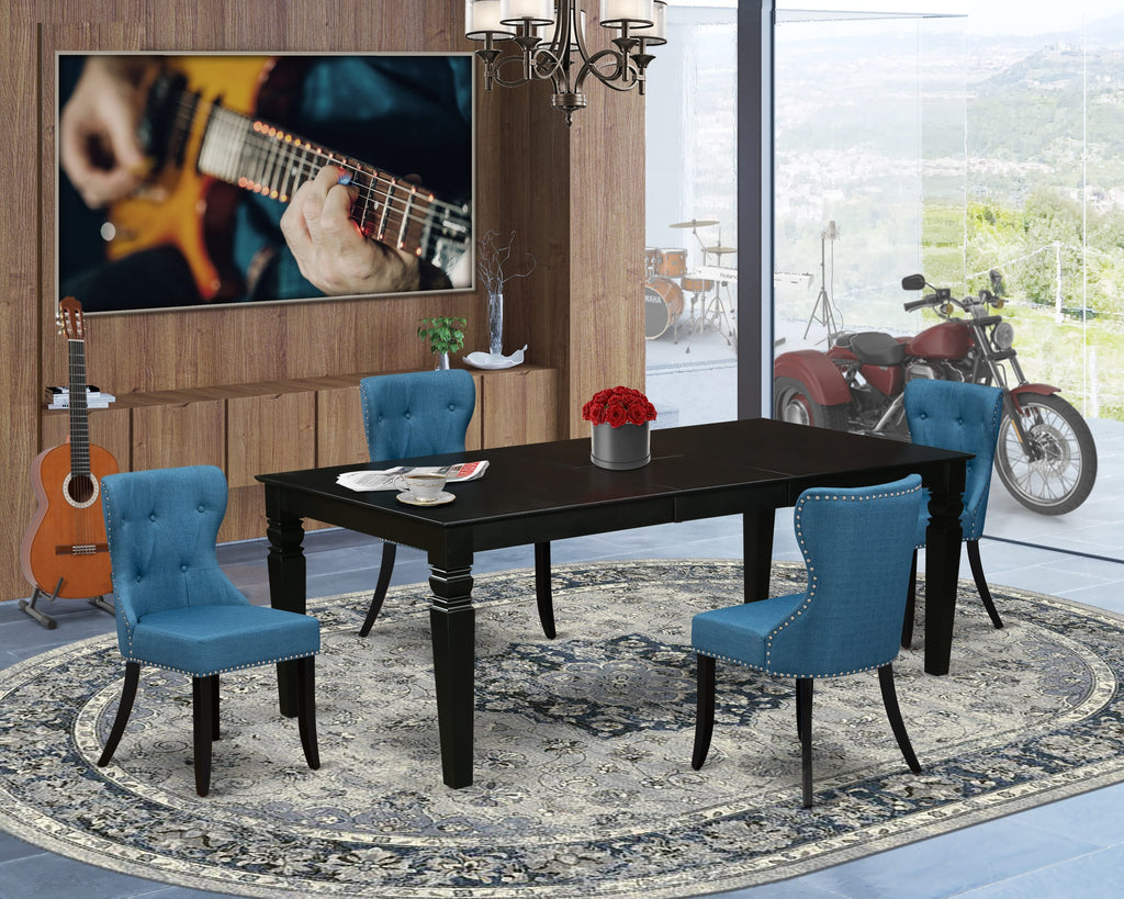 LGSI5-9YX-8Y Elegant 5-Piece Set with Rectangular Extension Table and Blue Upholstered Chairs