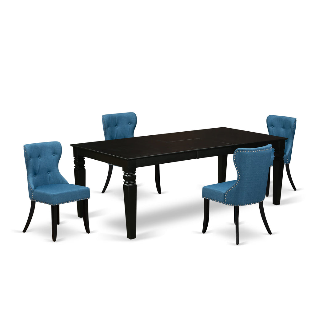 LGSI5-9YX-8Y Elegant 5-Piece Set with Rectangular Extension Table and Blue Upholstered Chairs