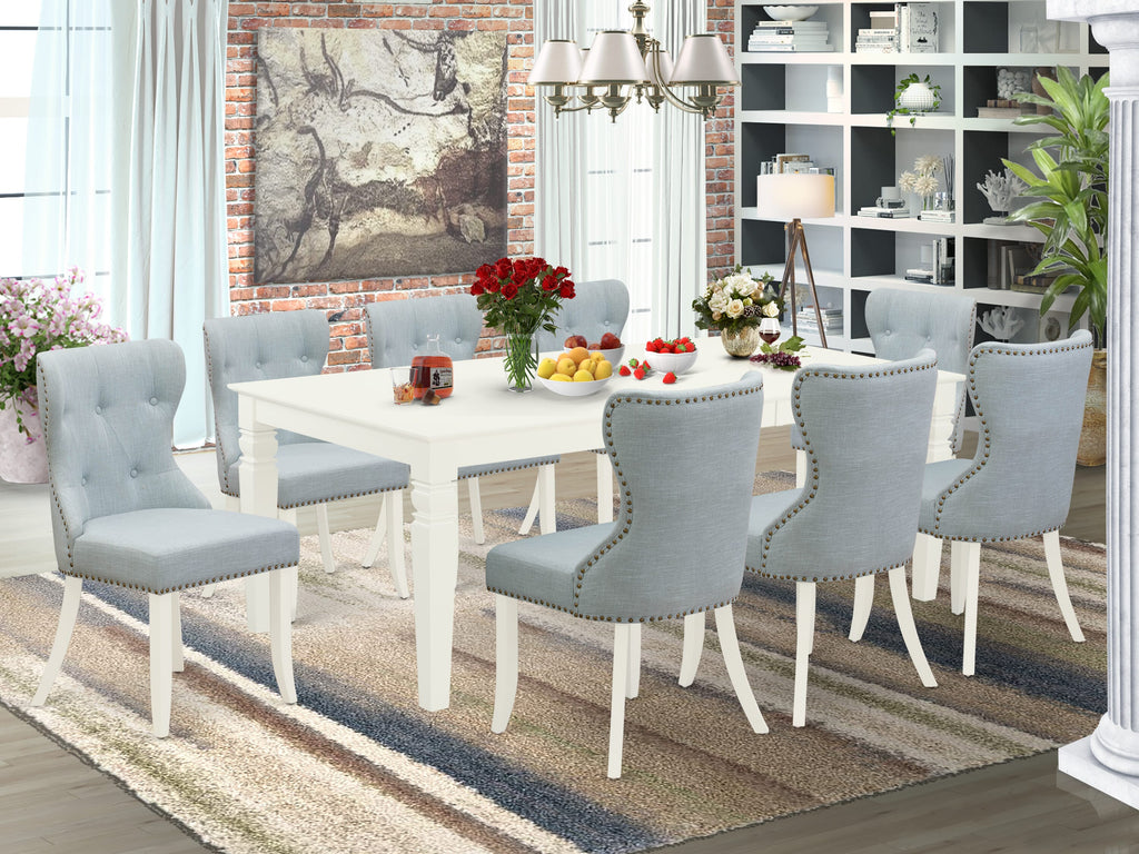 LGSI9-NIJ-FS Elegant 9-Piece Dining Set Featuring Rectangular Expandable Table & 8 Chairs in Soft Blue