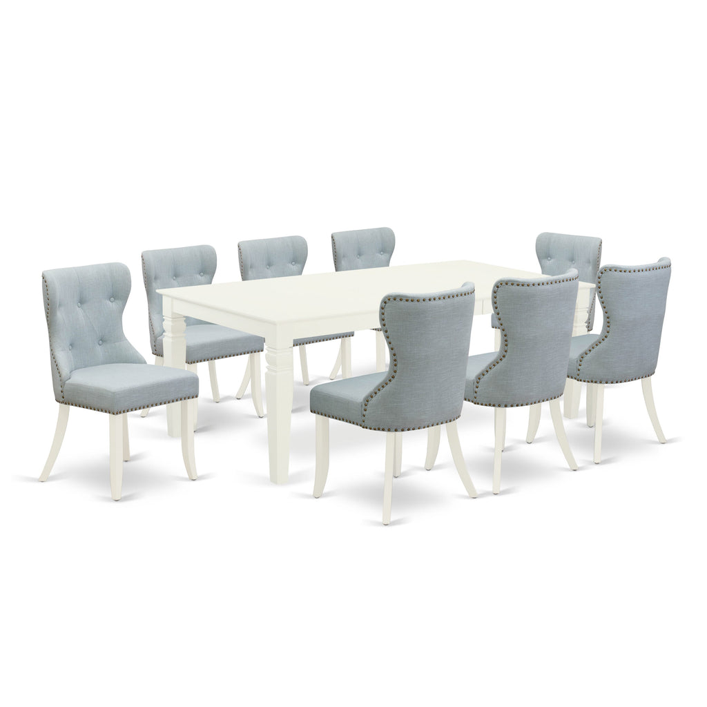 LGSI9-NIJ-FS Elegant 9-Piece Dining Set Featuring Rectangular Expandable Table & 8 Chairs in Soft Blue