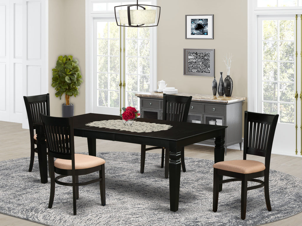 LGVA5 5-Piece Dining Set Expandable Table & Upholstered Chairs for Elegant Dining Spaces (42x84, Black)