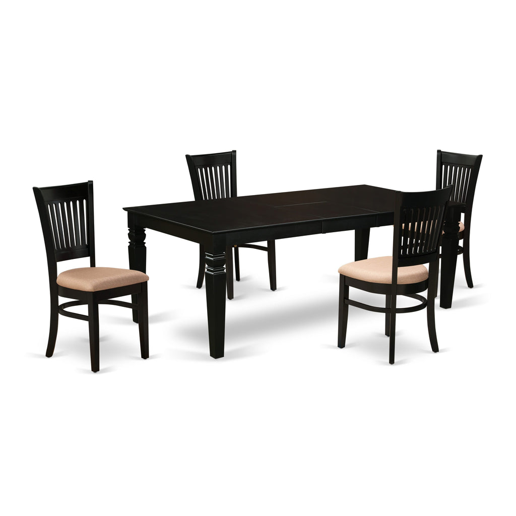 LGVA5 5-Piece Dining Set Expandable Table & Upholstered Chairs for Elegant Dining Spaces (42x84, Black)