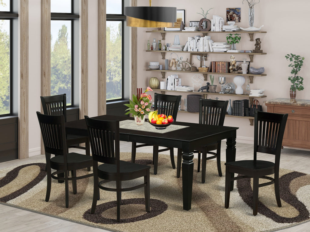 LGVA7-4IY-W 7 Piece Dining Set Rectangular Table with Butterfly Leaf & 6 Chairs, 42x84 Elegance