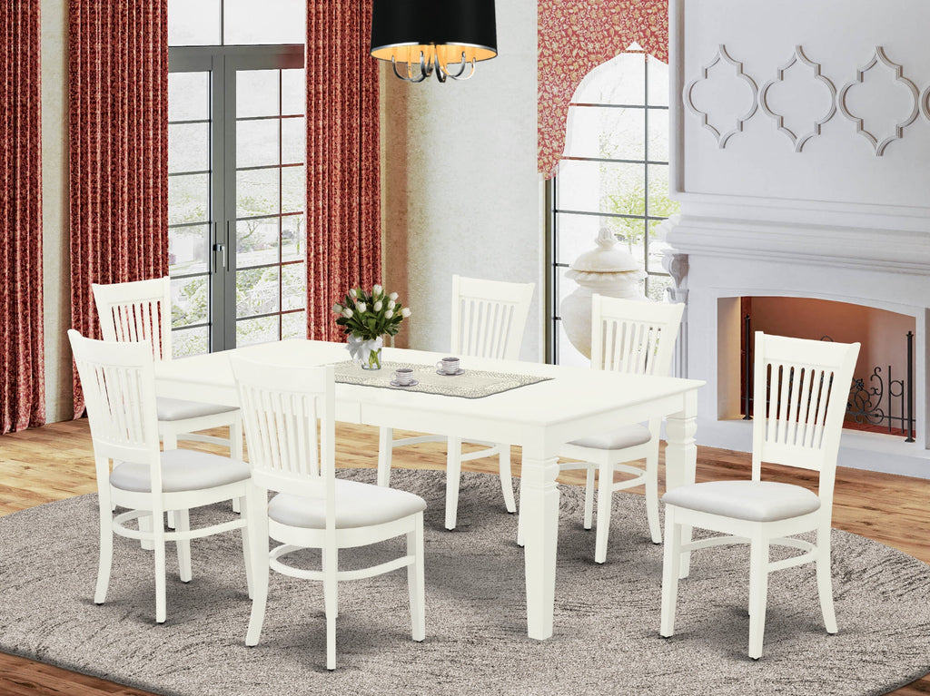 Dining Set LGVA7-VXC-0 Rectangular Table with Leaf & Upholstered Chairs, Linen, White