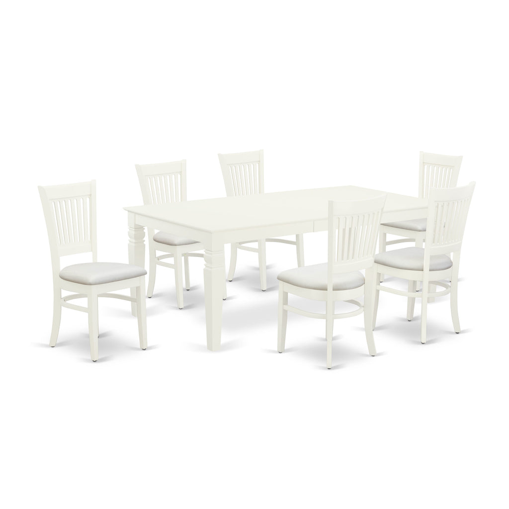 Dining Set LGVA7-VXC-0 Rectangular Table with Leaf & Upholstered Chairs, Linen, White
