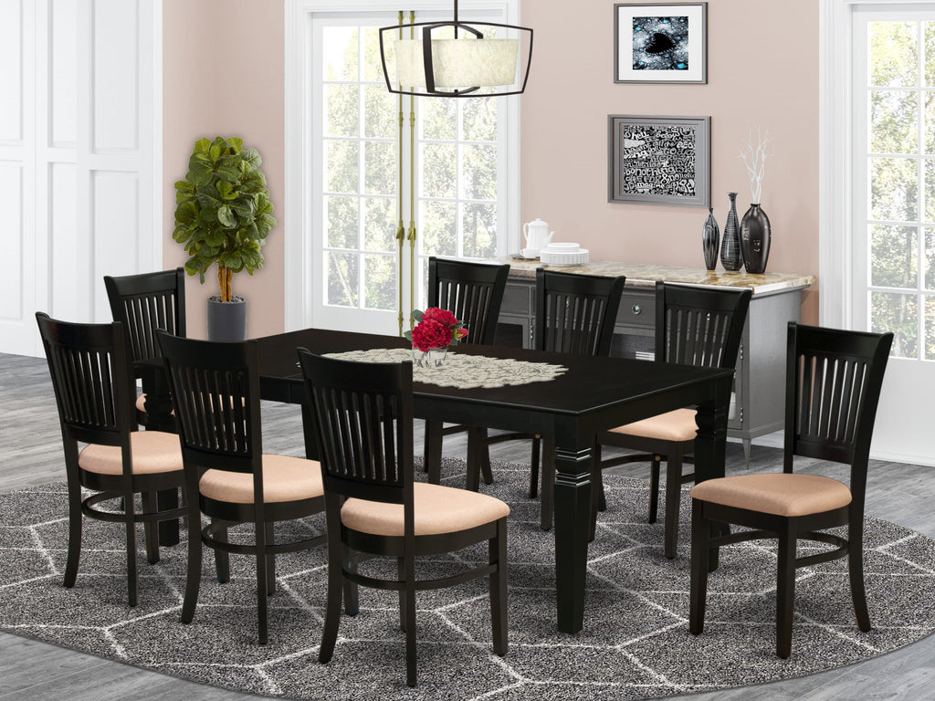 LGVA9-C9G-R Transformable Dining Set Versatile Rectangle Table with 8 Cozy Linen Chairs, 42x84 Inch Elegance