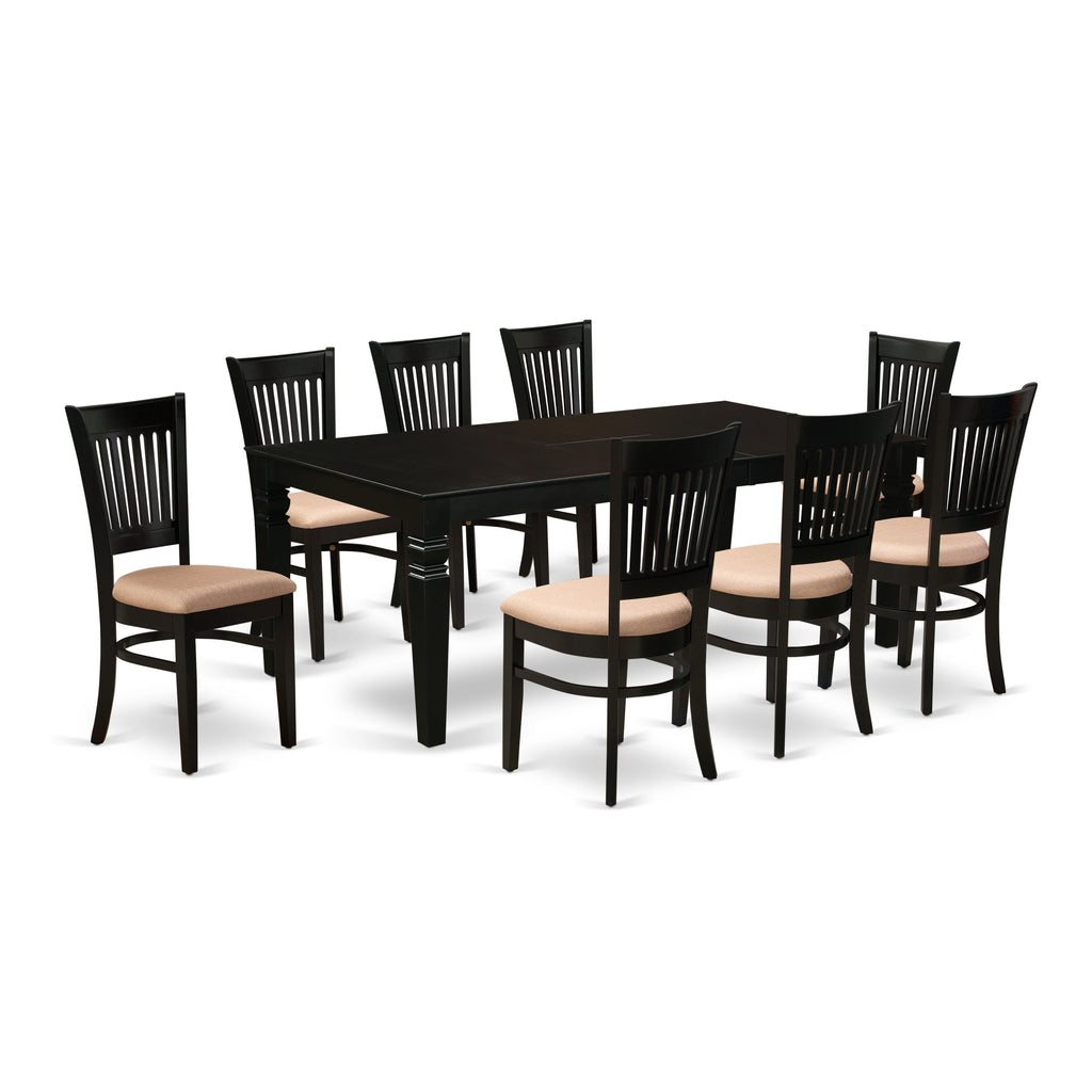 LGVA9-C9G-R Transformable Dining Set Versatile Rectangle Table with 8 Cozy Linen Chairs, 42x84 Inch Elegance