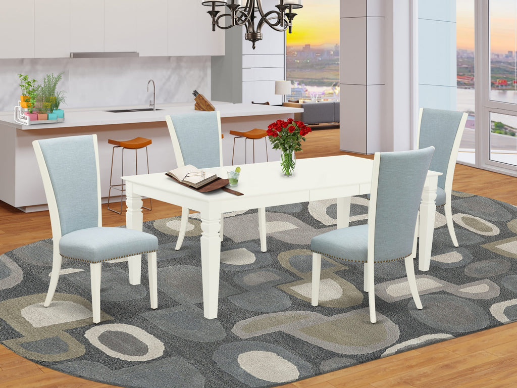 LGVE5-2EJ-UM 5Pc Dining Ensemble - Spacious 42x84 Rectangular Dining Surface with 4 Comfortable Parson Seats - Fresh Linen Hue