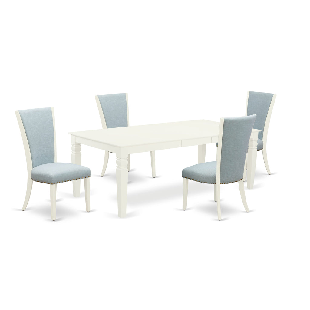 LGVE5-2EJ-UM 5Pc Dining Ensemble - Spacious 42x84 Rectangular Dining Surface with 4 Comfortable Parson Seats - Fresh Linen Hue