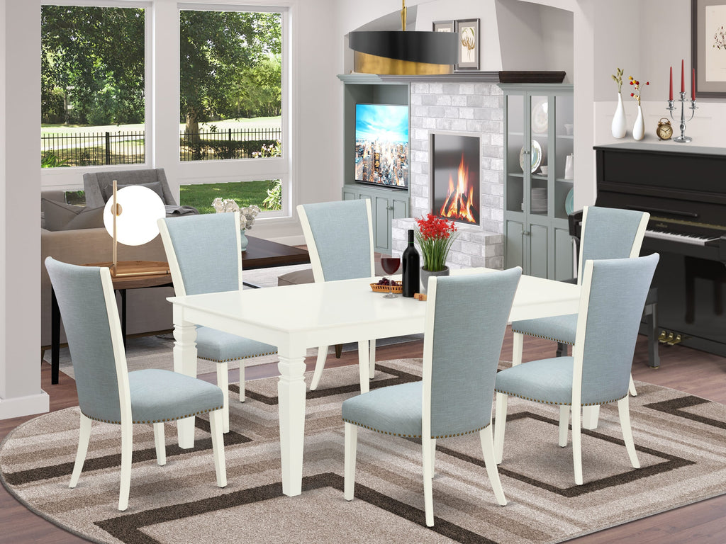 Luxurious LGVE7-DGN-RN 7-Piece Dining Ensemble with Rectangular Expandable Table & 6 Elegant Teal Parson Chairs Set