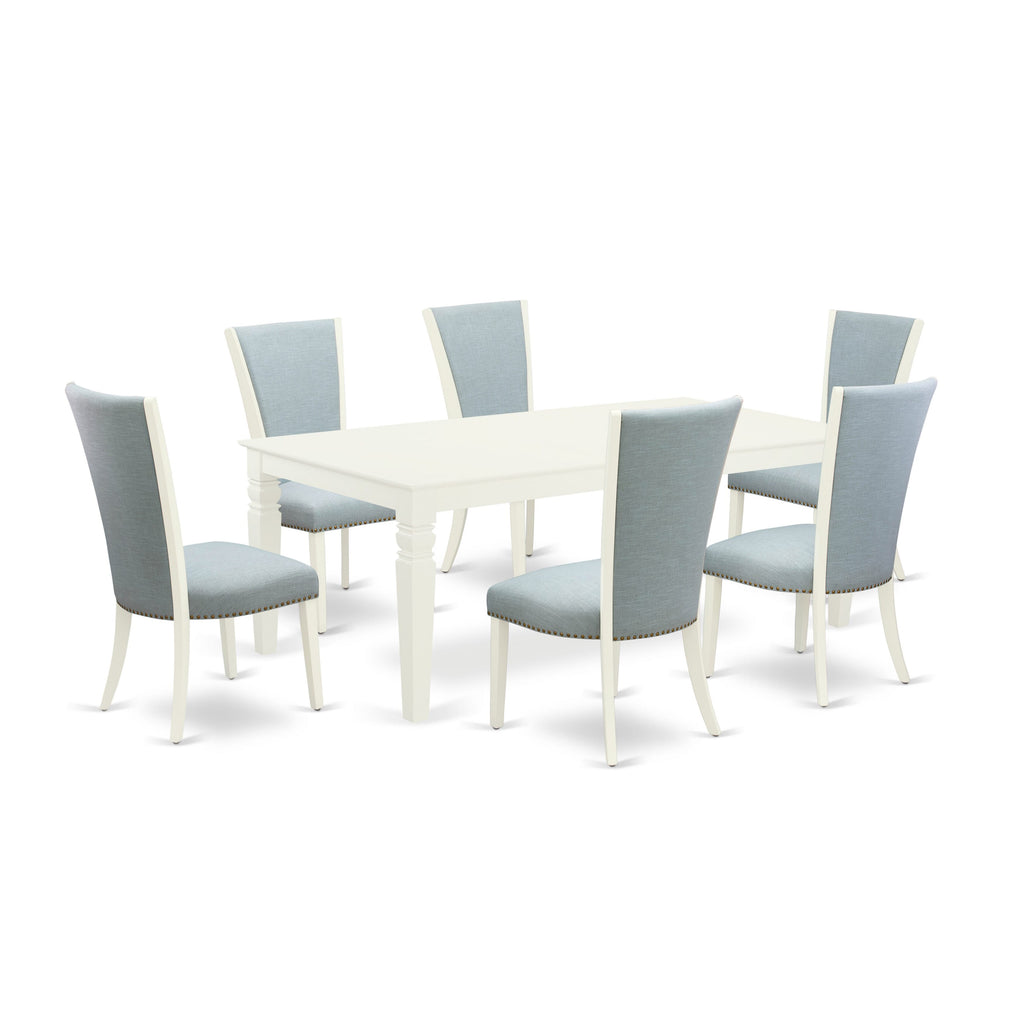 Luxurious LGVE7-DGN-RN 7-Piece Dining Ensemble with Rectangular Expandable Table & 6 Elegant Teal Parson Chairs Set