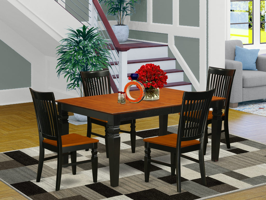 LGWE5-8YL-9 Elegant 5-Piece Dining Ensemble Featuring Expansive Table with Butterfly Extension and 4 Chairs in Black & Cherry, 42x84  Style