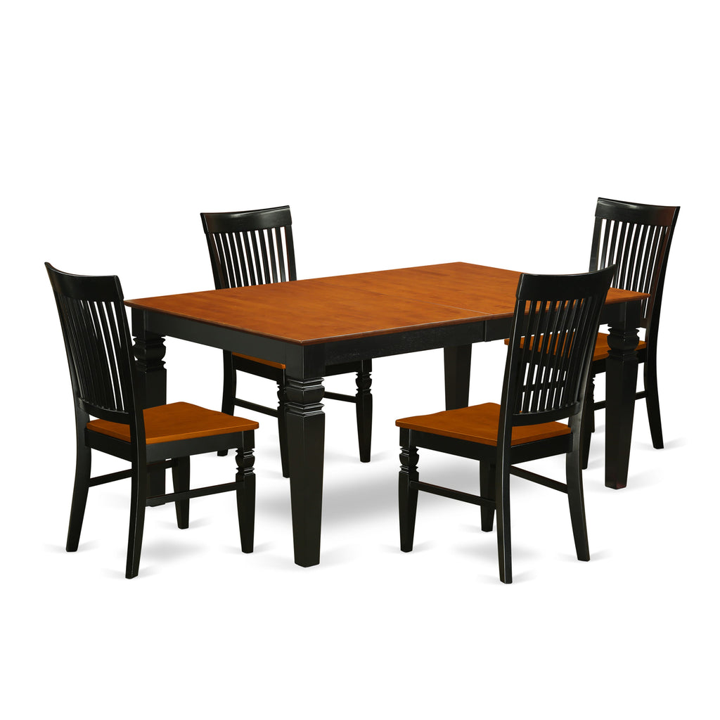 LGWE5-8YL-9 Elegant 5-Piece Dining Ensemble Featuring Expansive Table with Butterfly Extension and 4 Chairs in Black & Cherry, 42x84  Style