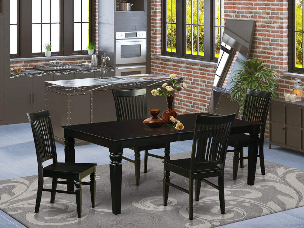 Dining Set LGWE5-MRO-D 5 Piece Rectangle Table & 4 Chairs with Extendable Leaf - Wood Finish