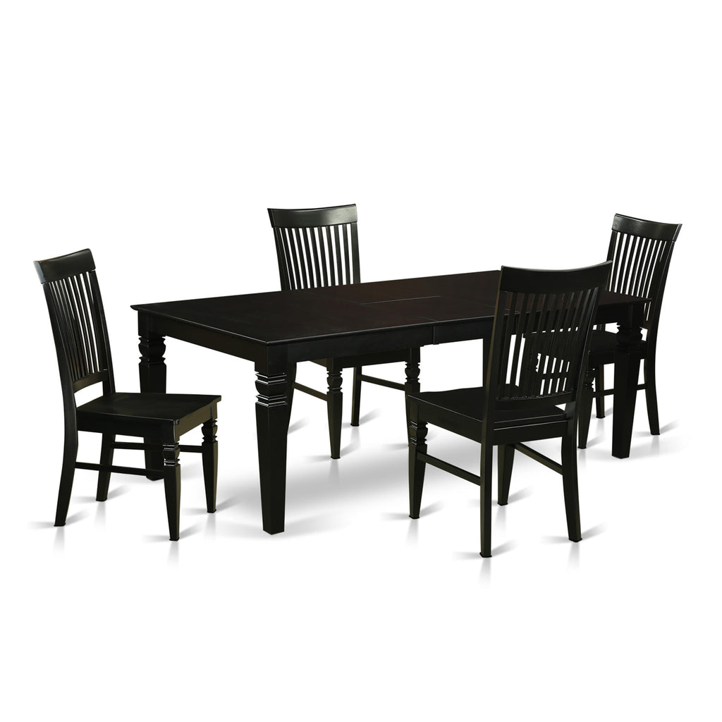 Dining Set LGWE5-MRO-D 5 Piece Rectangle Table & 4 Chairs with Extendable Leaf - Wood Finish