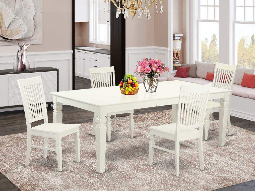 LGWE5-553-D 5 Piece Dining Ensemble for 4 with Extendable Table and Solid Wood Chairs in Elegant White