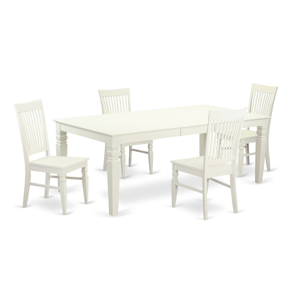 LGWE5-553-D 5 Piece Dining Ensemble for 4 with Extendable Table and Solid Wood Chairs in Elegant White