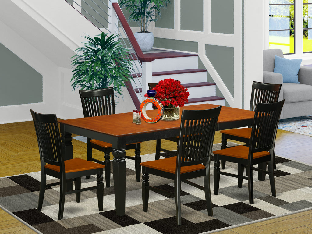 Elegant LGWE7-PY6-W 7 Pc Dining Set with Rectangular Table & 6 Chairs, 42x84, Black & Cherry Finish