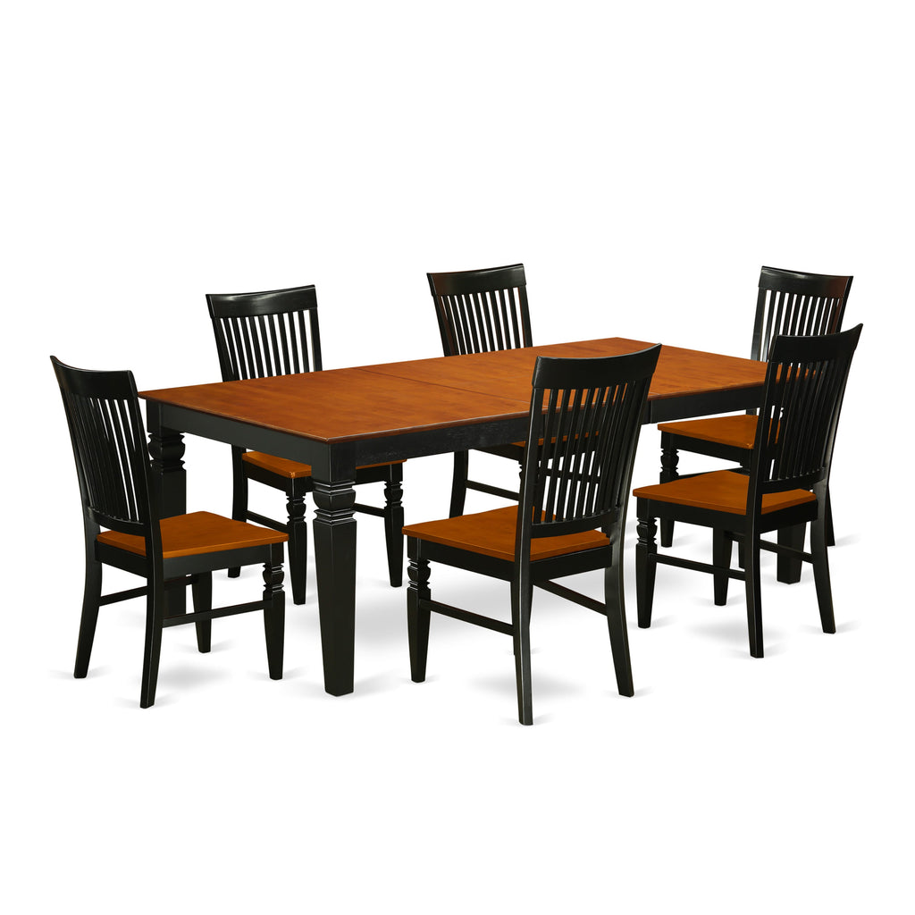 Elegant LGWE7-PY6-W 7 Pc Dining Set with Rectangular Table & 6 Chairs, 42x84, Black & Cherry Finish