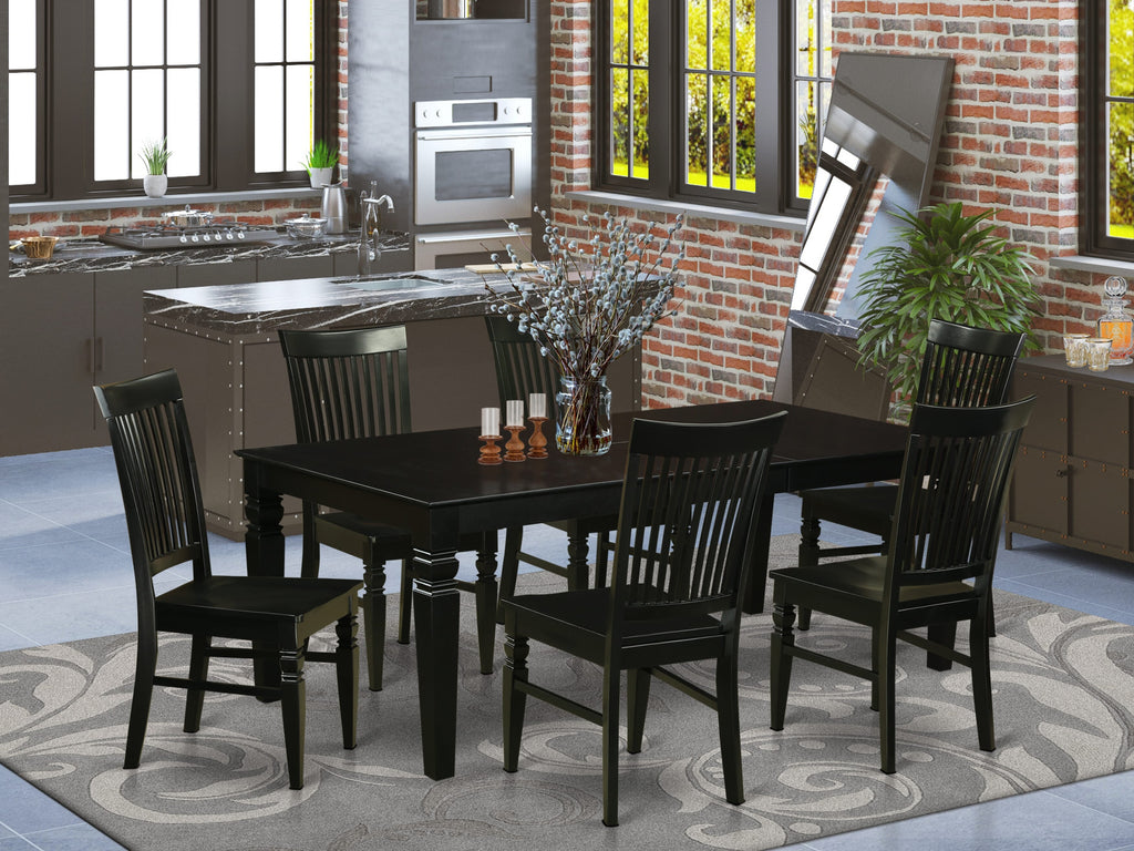 Dining Ensemble LGWE7-KKI-0 with Rectangle Table and Six Wood Chairs, Expandable Leaf, 42x84, in Charcoal Finish