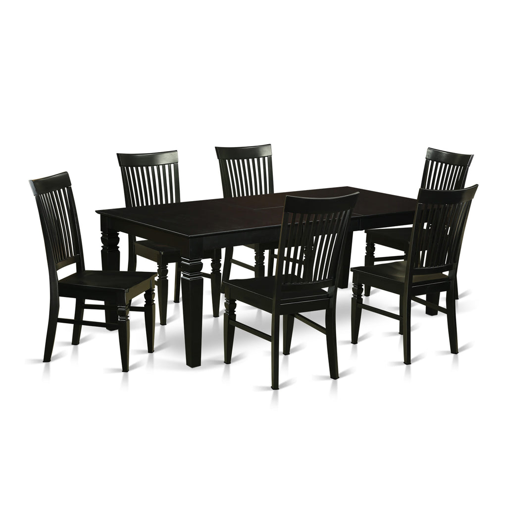 Dining Ensemble LGWE7-KKI-0 with Rectangle Table and Six Wood Chairs, Expandable Leaf, 42x84, in Charcoal Finish