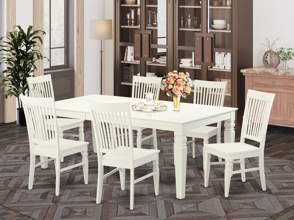 LGWE7-E7P-T 7-Piece Dining Set with Rectangular Table, Butterfly Leaf & Six Chairs, 42x84 inch, in Fresh Linen Tone