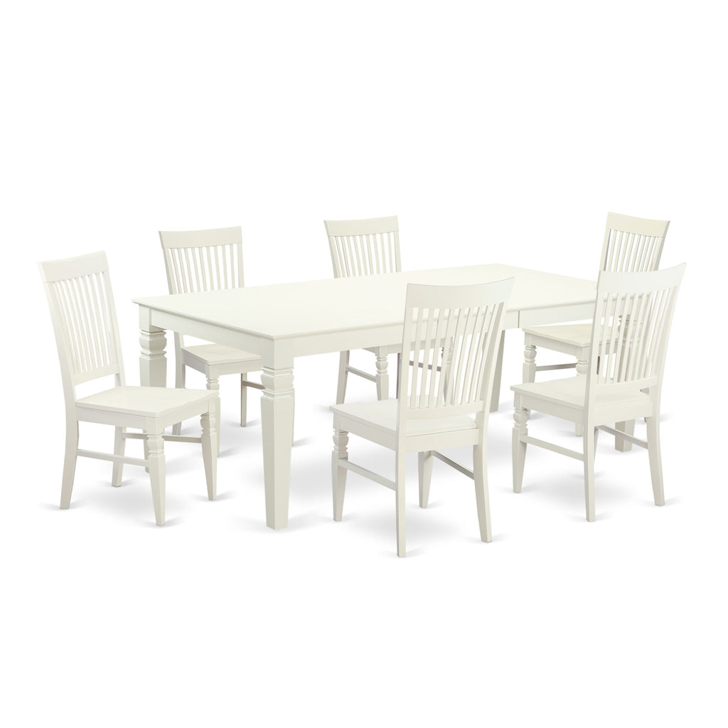 LGWE7-E7P-T 7-Piece Dining Set with Rectangular Table, Butterfly Leaf & Six Chairs, 42x84 inch, in Fresh Linen Tone