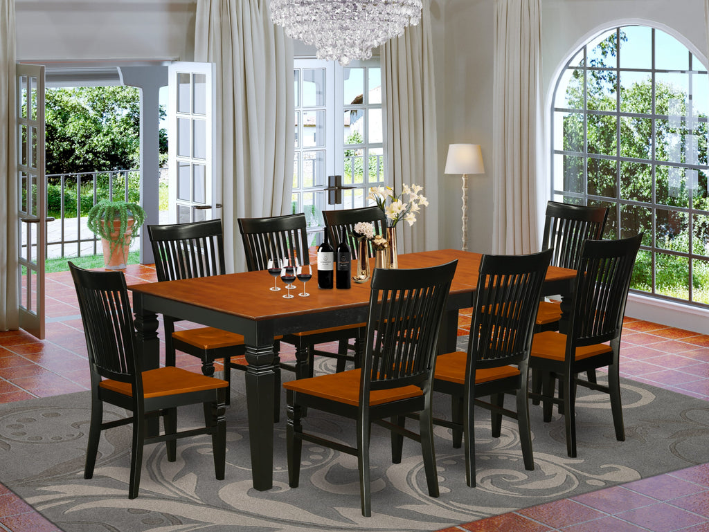 LGWE9-L15-E 9-Piece Chic Dining Collection with Extendable Table & 8 Elegant Chairs in Black & Cherry