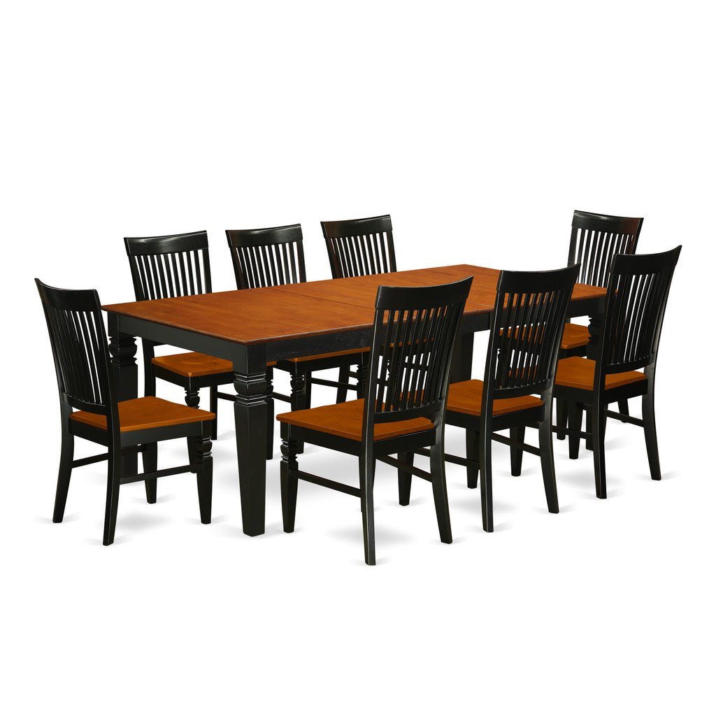 LGWE9-L15-E 9-Piece Chic Dining Collection with Extendable Table & 8 Elegant Chairs in Black & Cherry