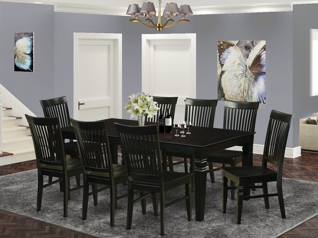 LGWE9-S9A-L Sophisticated 9-Piece Dining Set with Expandable Table and 8 Chairs - Elegant Black Finish