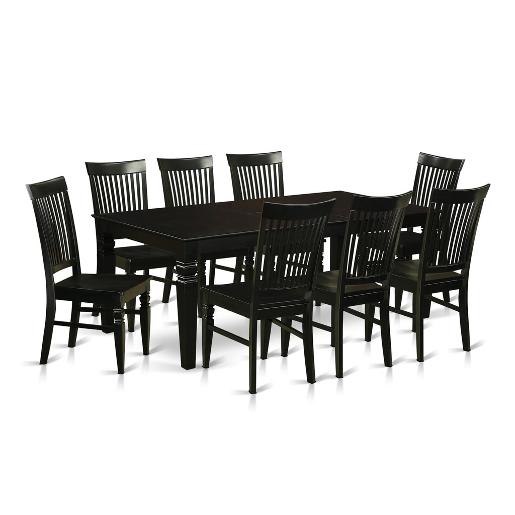 LGWE9-S9A-L Sophisticated 9-Piece Dining Set with Expandable Table and 8 Chairs - Elegant Black Finish