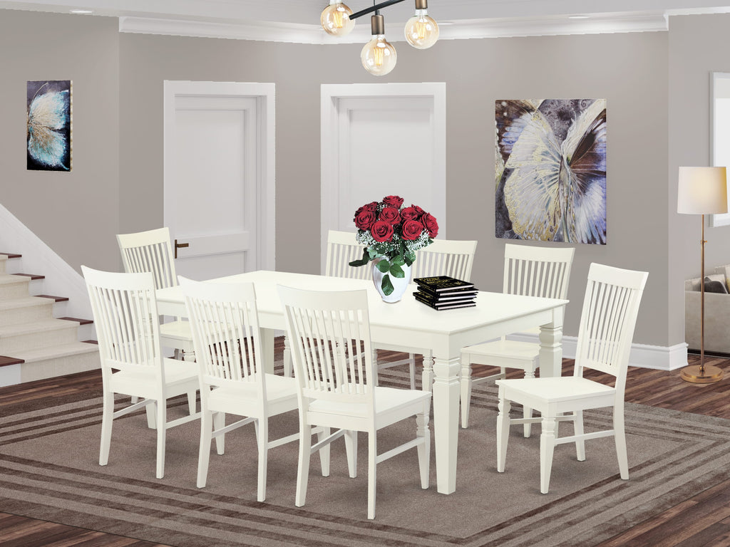 LGWE9-1WC-T Gather Haven 9-Piece Linen White Dining Ensemble with Leaf Table & 8 Chairs